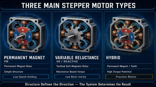 최신 회사 블로그 Three Main Stepper Motor Types: differences between permanent magnet, variable reluctance and hybrid types